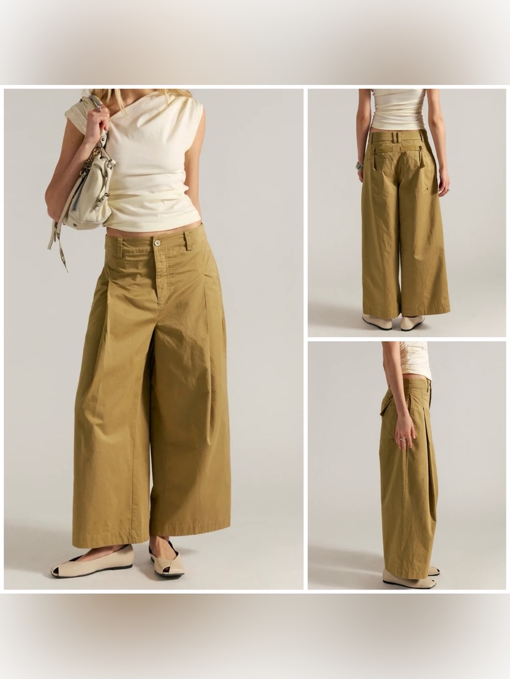 NWT Free People Silverlake Wide-Leg Chino Trousers - dull seed neutral - 12